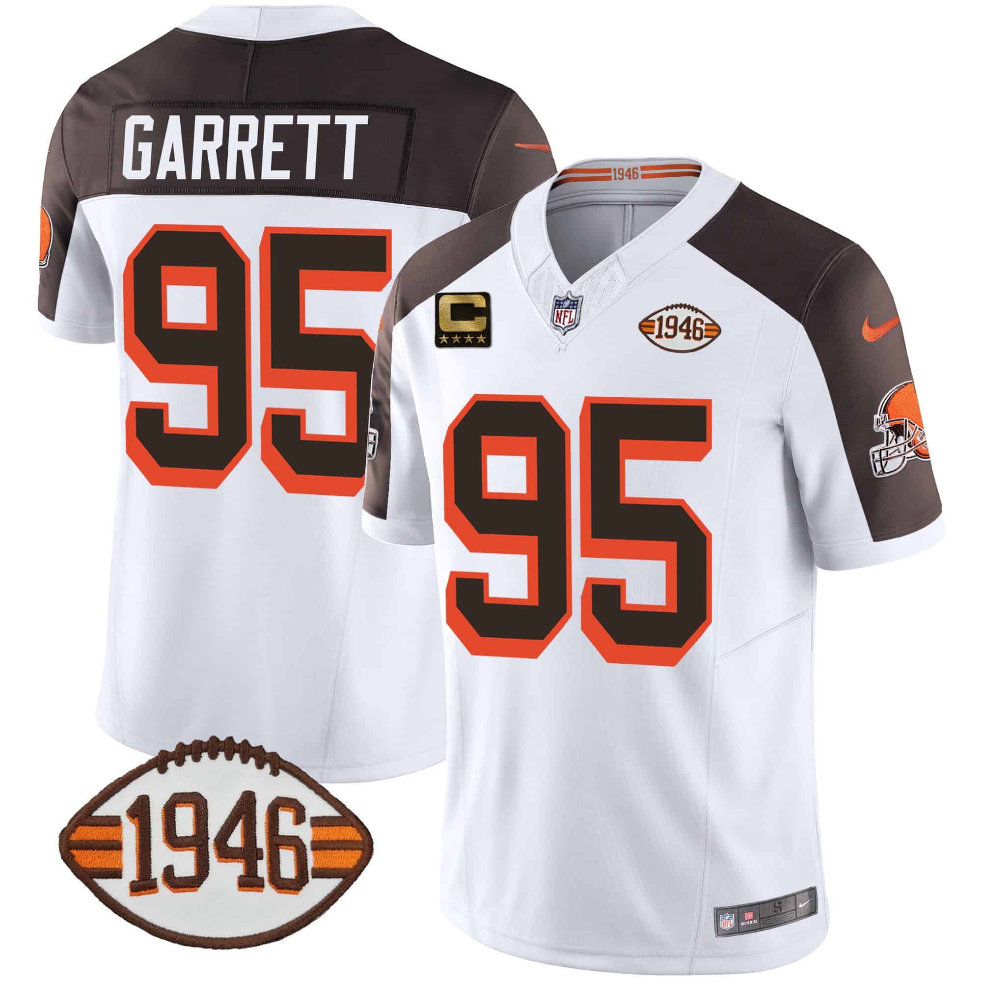 Men Cleveland Browns 95 Garrett White 1946 75th Anniversary Patch 2024 Nike NFL Jersey style 1